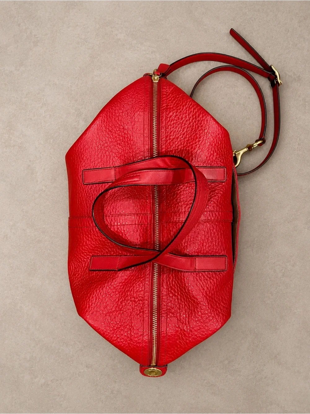 COACH Hadley Luxe Grain Leather Zip Duffle Purse in “Bright Red” LIKE NEW!